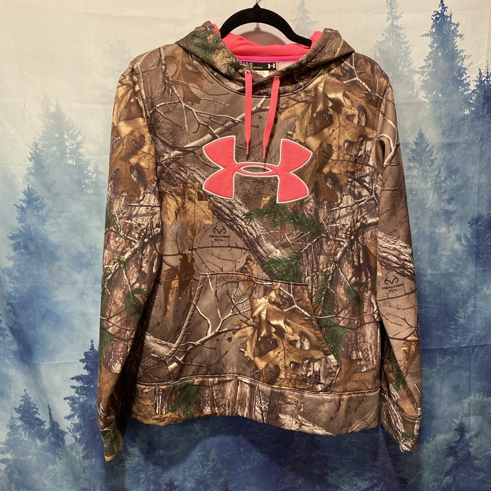 Under Armour Large RealTree Camo Hoodie Pullover Big‎ Logo Pink Hunting Women's